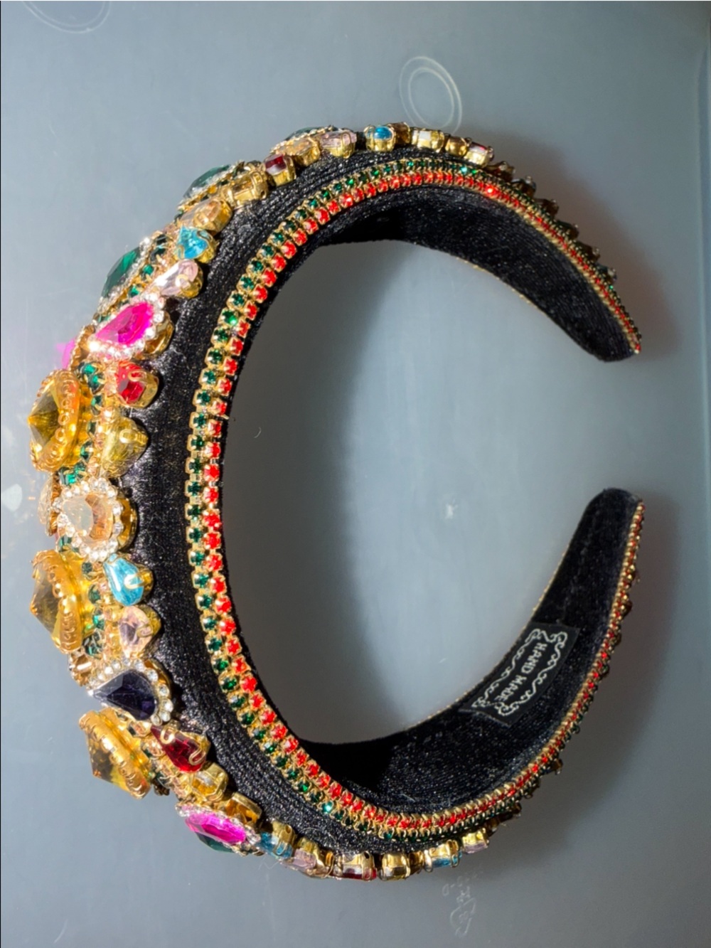 Handmade Fabulous Glass Rhinestone Bling Headband Black Velvet Runway Piece - Picture 4 of 6